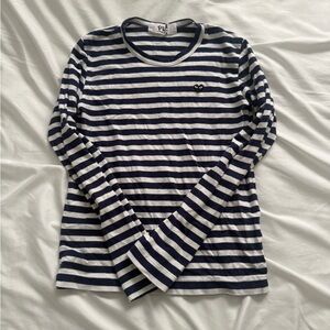 Comme des Garçons PLAY Striped Navy and White Tee